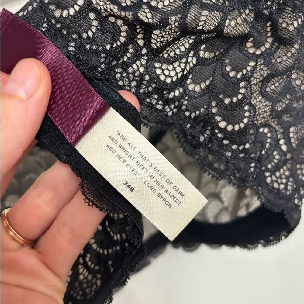 NEW True & Co. Gramercy Balconette Bra in Black Lace - Size 34B